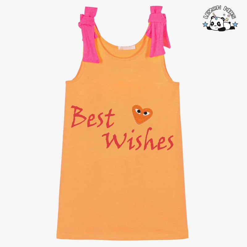 LEZONKIDS - Vestido de verão sem manga para meninas, padrão de algodão, laranja, comprimento do joelho